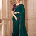 Green Designer Saree with Embroidered Border Maroon Blouse