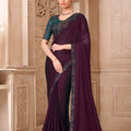 Wine Purple Designer Saree with Embroidered Border Teal Blouse