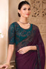 Wine Purple Designer Saree with Embroidered Border Teal Blouse