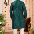 Latest Rama Green Art Silk Kurta Pyjama Set for Men with Golden Stole