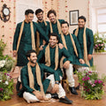 Latest Rama Green Art Silk Kurta Pyjama Set for Men with Golden Stole