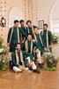Latest Rama Green Art Silk Kurta Pyjama Set for Men with Golden Stole