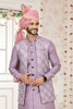 Premium Lavender Art Banarasi Silk Kurta Pyjama Set for Men with Designer Nehru Jacket