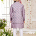 Premium Lavender Art Banarasi Silk Kurta Pyjama Set for Men with Designer Nehru Jacket