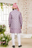 Premium Lavender Art Banarasi Silk Kurta Pyjama Set for Men with Designer Nehru Jacket