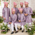 Premium Lavender Art Banarasi Silk Kurta Pyjama Set for Men with Designer Nehru Jacket