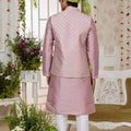 Elegant Pink Art Banarasi Silk Kurta Pyjama Set for Men with Designer Nehru Jacket