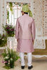 Elegant Pink Art Banarasi Silk Kurta Pyjama Set for Men with Designer Nehru Jacket