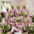 Elegant Pink Art Banarasi Silk Kurta Pyjama Set for Men with Designer Nehru Jacket
