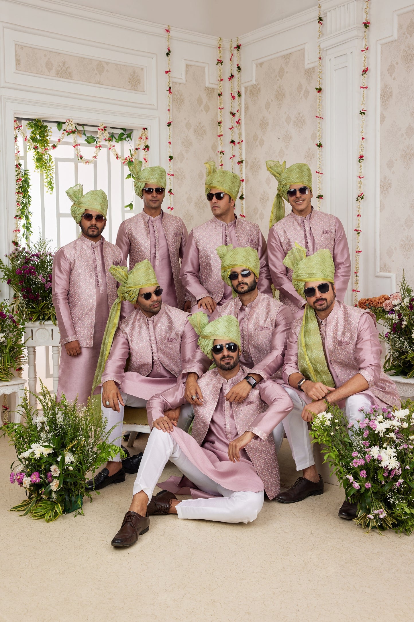 Elegant Pink Art Banarasi Silk Kurta Pyjama Set for Men with Designer Nehru Jacket