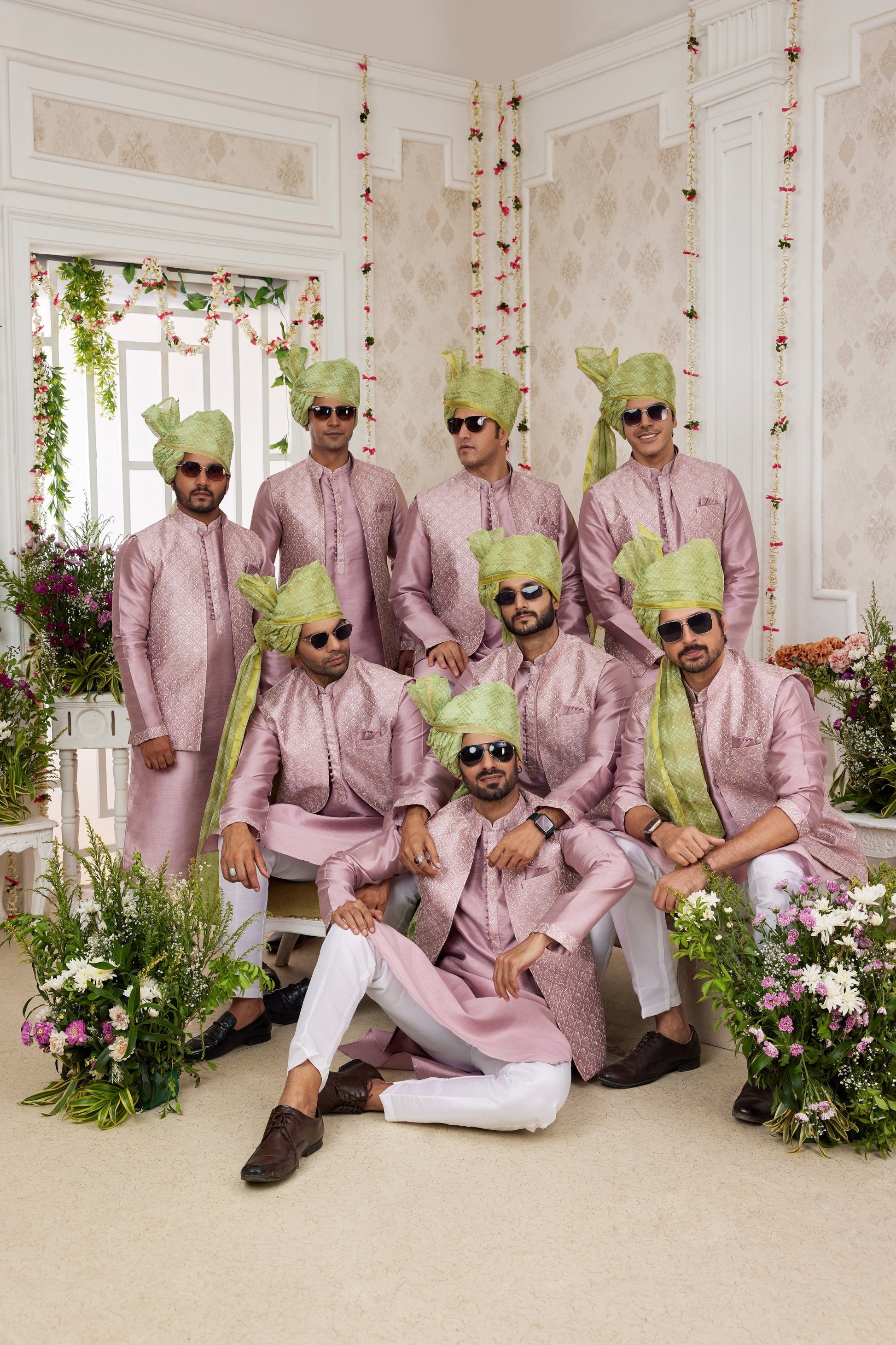 Elegant Pink Art Banarasi Silk Kurta Pyjama Set for Men with Designer Nehru Jacket