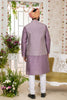Superb Lavender Art Banarasi Silk Kurta Pyjama Set for Men with Designer Nehru Jacket