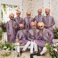 Superb Lavender Art Banarasi Silk Kurta Pyjama Set for Men with Designer Nehru Jacket