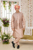 Handsome Beige Art Banarasi Silk Kurta Pyjama Set for Men with Designer Nehru Jacket