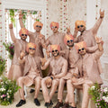 Handsome Beige Art Banarasi Silk Kurta Pyjama Set for Men with Designer Nehru Jacket