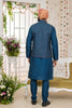 Designer Teal Blue Art Banarasi Silk Kurta Pyjama Set for Men with Designer Nehru Jacket