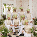Charming Off White Art Banarasi Silk Kurta Pyjama Set for Men with Designer Nehru Jacket