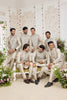 Delicate Beige Art Banarasi Silk Kurta Pyjama Set for Men with Designer Nehru Jacket