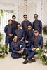 Outstanding Navy Blue Art Banarasi Silk Kurta Pyjama Set for Men with Designer Nehru Jacket