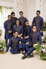 Outstanding Navy Blue Art Banarasi Silk Kurta Pyjama Set for Men with Designer Nehru Jacket