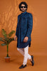 Royal Navy Blue Indo Western Sherwani With Designer Jacquard Jacket