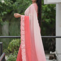 Peach Pink Georgette Saree Embroidered Border Designer Blouse