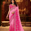 Rani Pink Embroidered Designer Saree with Heavy Work