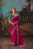 Magenta Designer Saree with Silver Embroidery Teal Blue Blouse 