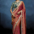  Peach Copper Embroidered Saree with Designer Blouse 