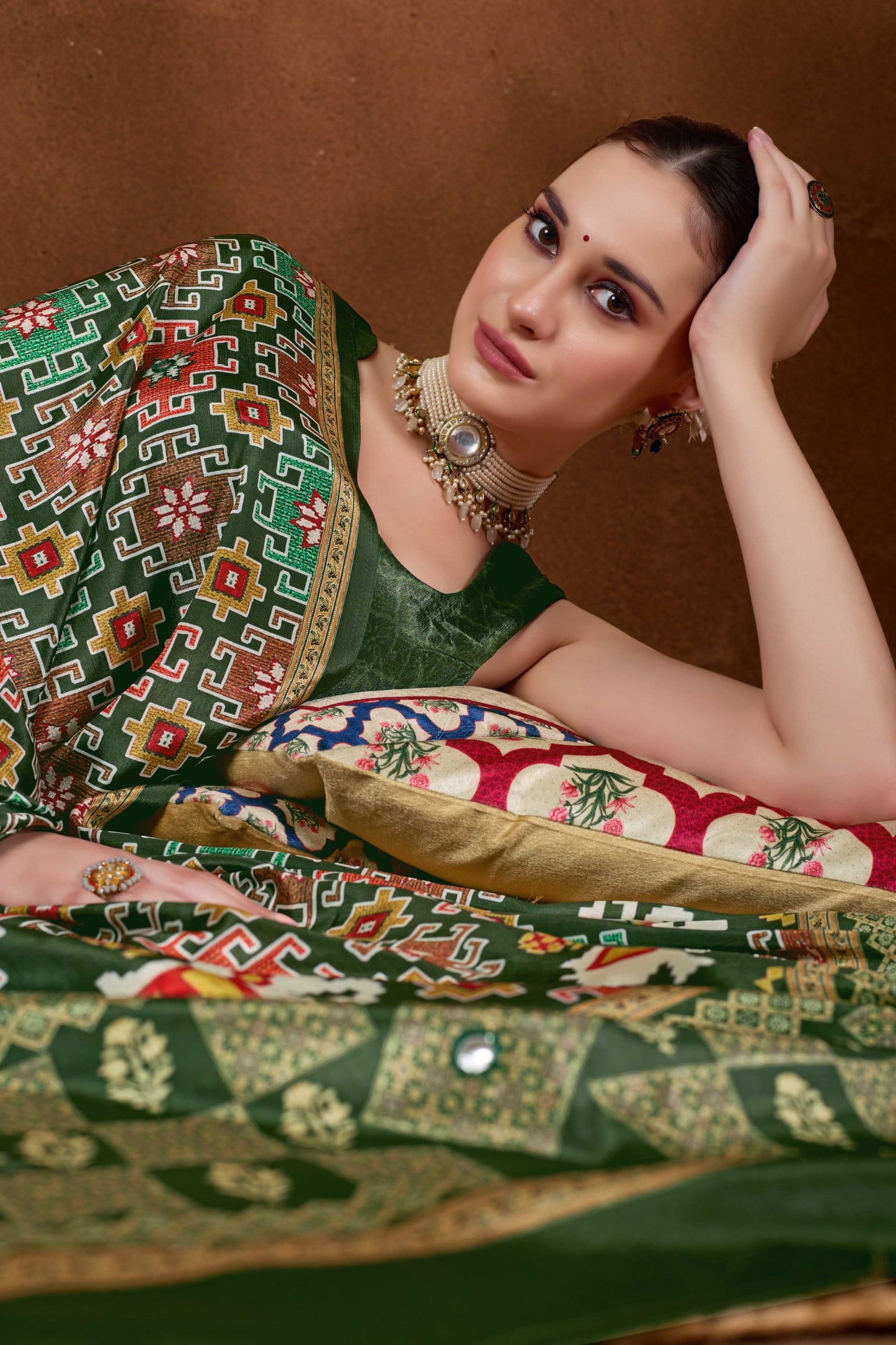 Green Bandhani Print Saree with Designer Pallu Wear Saree