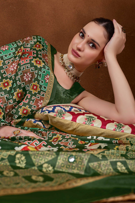 Green Bandhani Print Saree with Designer Pallu Wear Saree