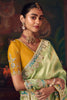 Light Green Silk Saree with Zari Embroidery and Mustard Blouse