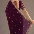 Wine Purple Silk Saree Heavy Zari Embroidery Border Designer Blouse