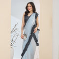 Sky Blue Organza Ready To Wear Saree Designer Black Ruffle Border