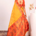 Yellow Paithani Silk Saree with Orange Zari Border and Traditional