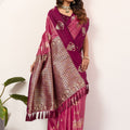 Rani Pink Wine Kanjivaram Silk Saree with Rich Gold Zari Border