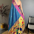 Navy Blue Soft Silk Saree with Magenta Border Designer Pallu