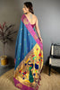 Navy Blue Soft Silk Saree with Magenta Border Designer Pallu