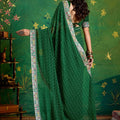 Green Bandhani Saree with Designer Blouse Festive Wear