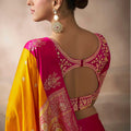 Mustard Yellow Silk Saree with Rani Pink Contrast Border