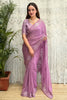 Lavender Organza Saree with Floral Embroidery Designer Blouse