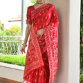 Elegant Red Cotton Silk Saree with Traditional Woven Border