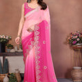 Pink Ombre Georgette Saree with Embroidered Border Work