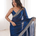 Navy Blue Organza Saree with Designer Embroidered Border