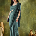 Teal Green Embroidered Designer Saree with Matching Blouse
