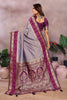 Grey Silk Saree with Wine Purple Zari Woven Border Designer Pallu