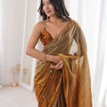 Copper Brown Organza Saree Golden Butti Work Embroidered Border