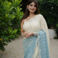 Ivory Sky Blue Ombre Georgette Saree Sequin Designer Scalloped Border