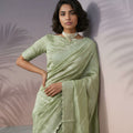 Pastel Green Silk Saree with Embroidered Border Designer Blouse