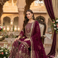 Elegant Maroon Embroidered Georgette Sharara Suit with Dupatta for Wedding